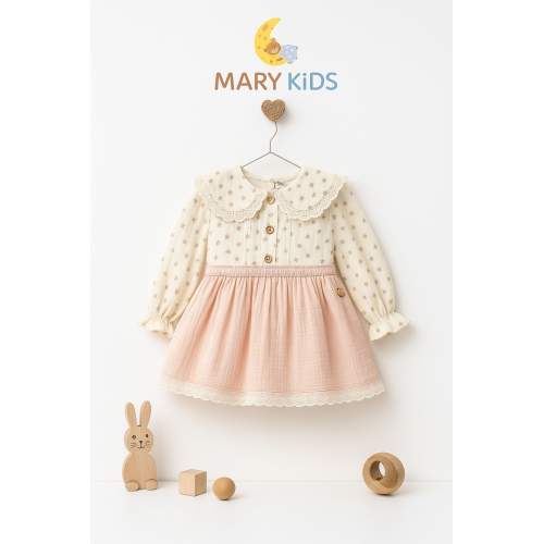 MARY KİDS Kız Çocuk Dantel Detaylı Çiçek Desenli Elbise