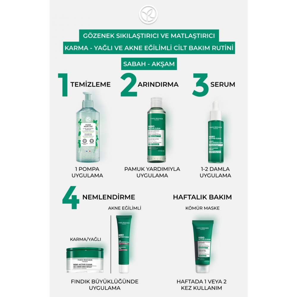 Yves Rocher Arındırıcı Siyah Nokta Karşıtı Kömür Maske-Süksinik Asit-Sebo Active Clear Botanik Kompleks-75ml