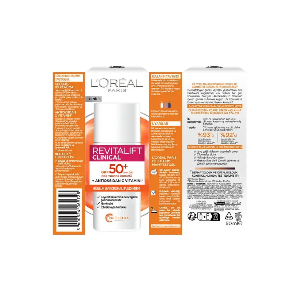 Loreal Paris Revitalift Clinical SPF50+ 50 ml Yüz Güneş Kremi