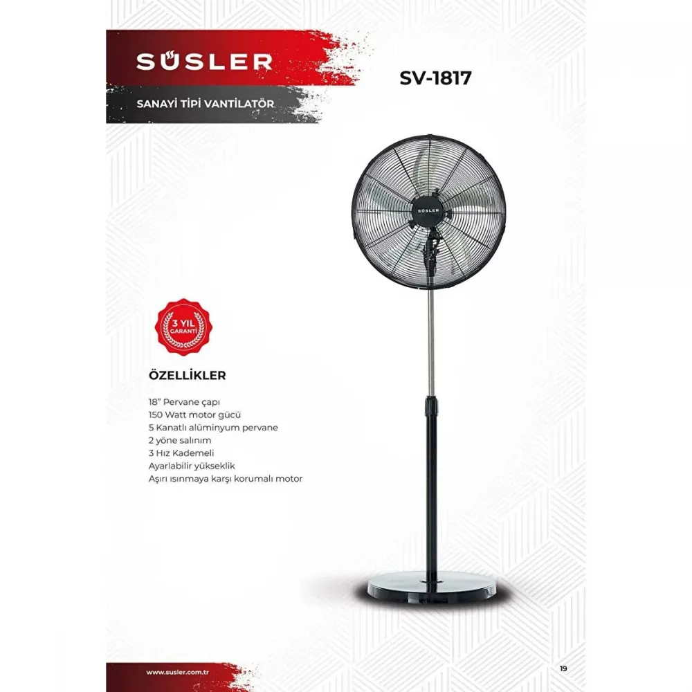 Süsler SV-1817 Ayaklı Vantilatör