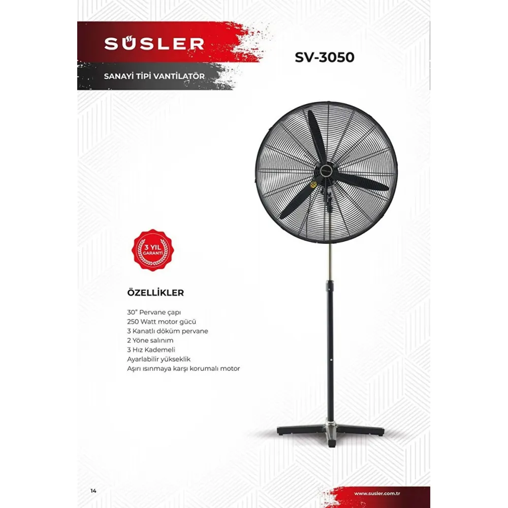 Süsler SV-3050 Siyah Sanayi Tipi Ayaklı Vantilatör