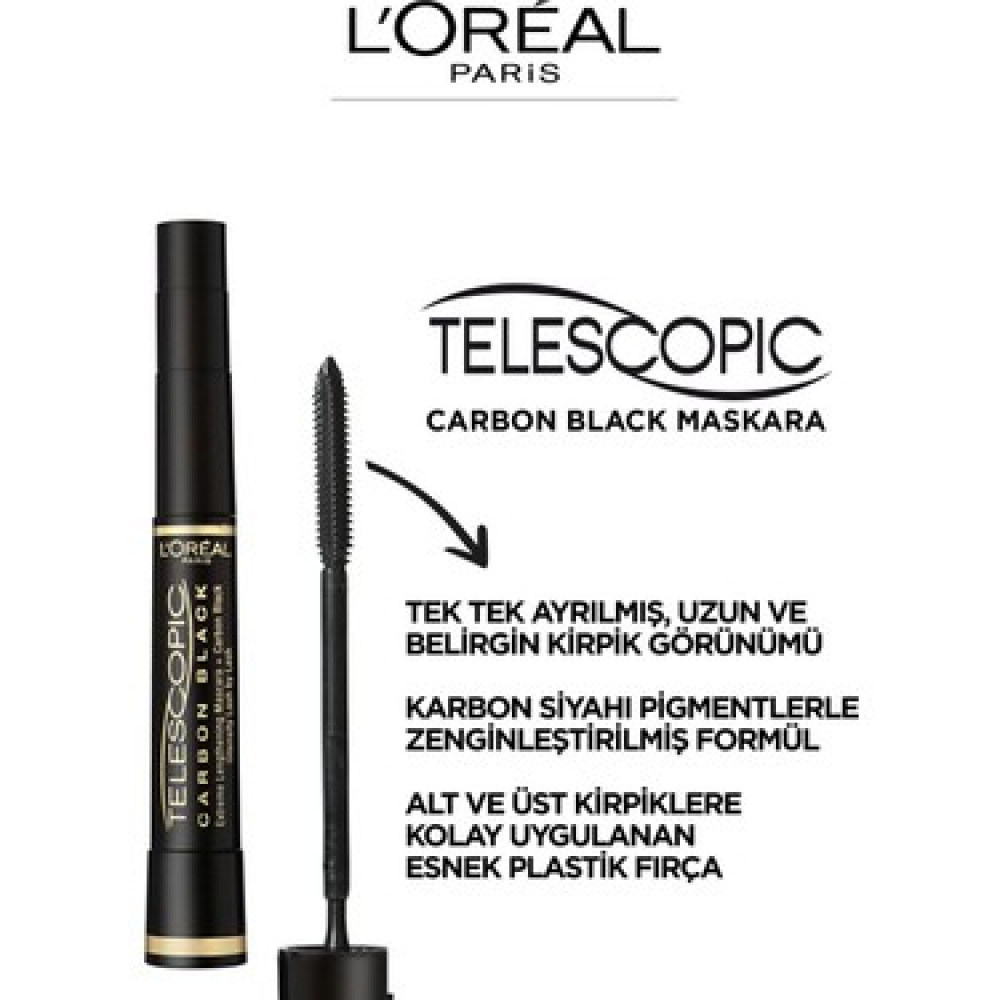 Loreal Paris Telescopic Extreme Lenghtening Mascara Extra Black Koyu Siyah Maskara