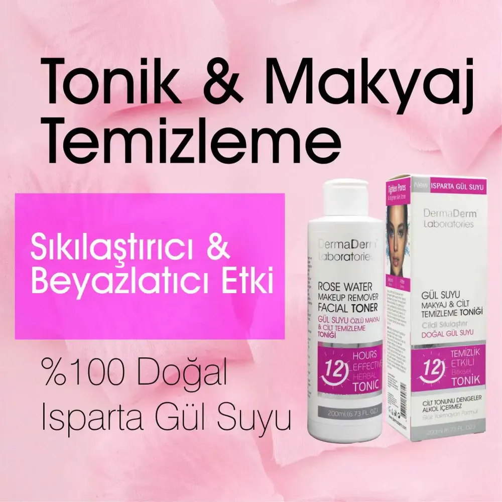 Dermaderm Gül Suyu Özlü Makyaj Temizleme ve Arındırıcı Tonik 200 Ml.